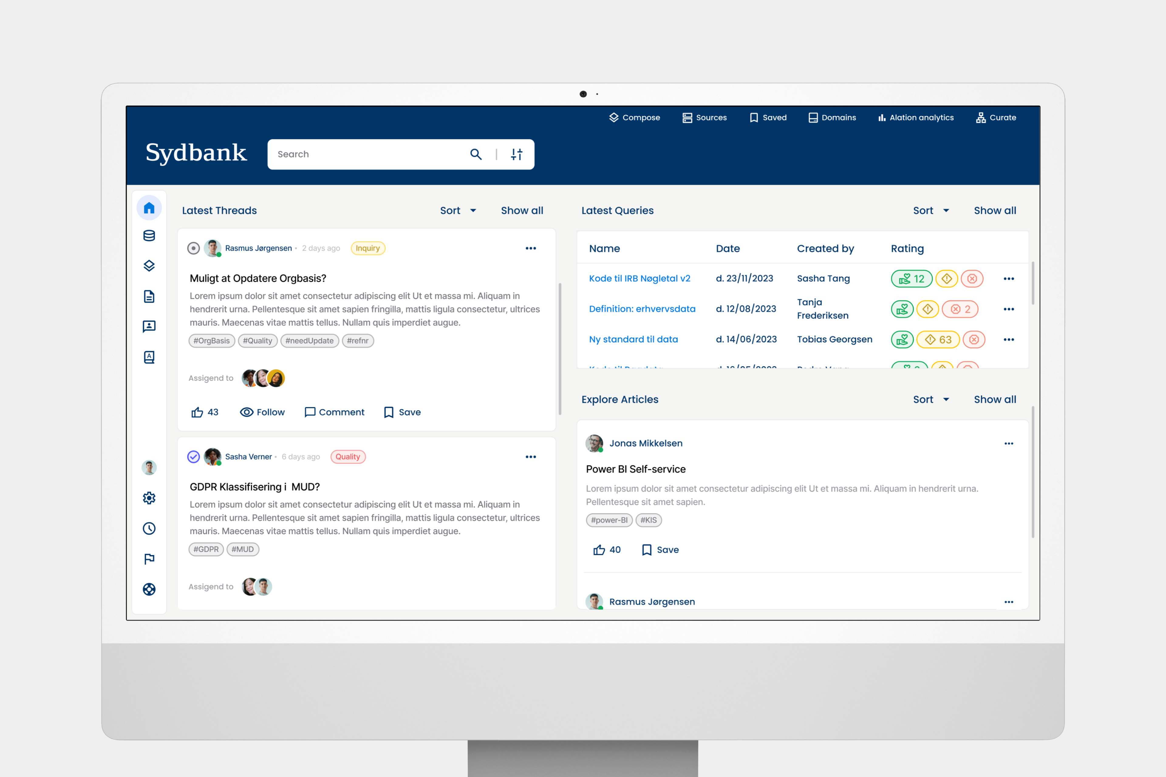 Curated home dashboard with Latest Threads, Queries and Articles