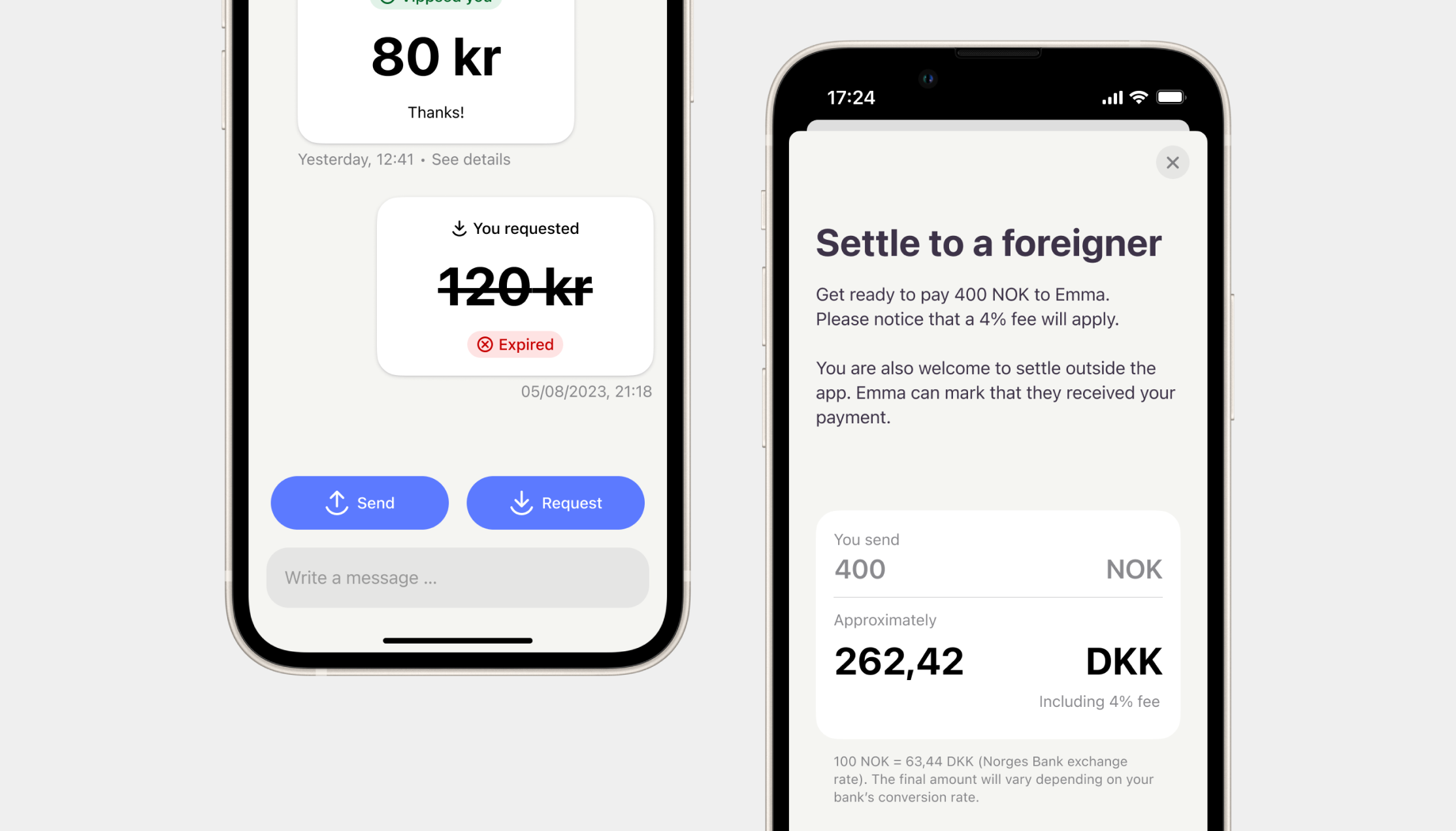 Cross-border settlement showing currency conversion fee