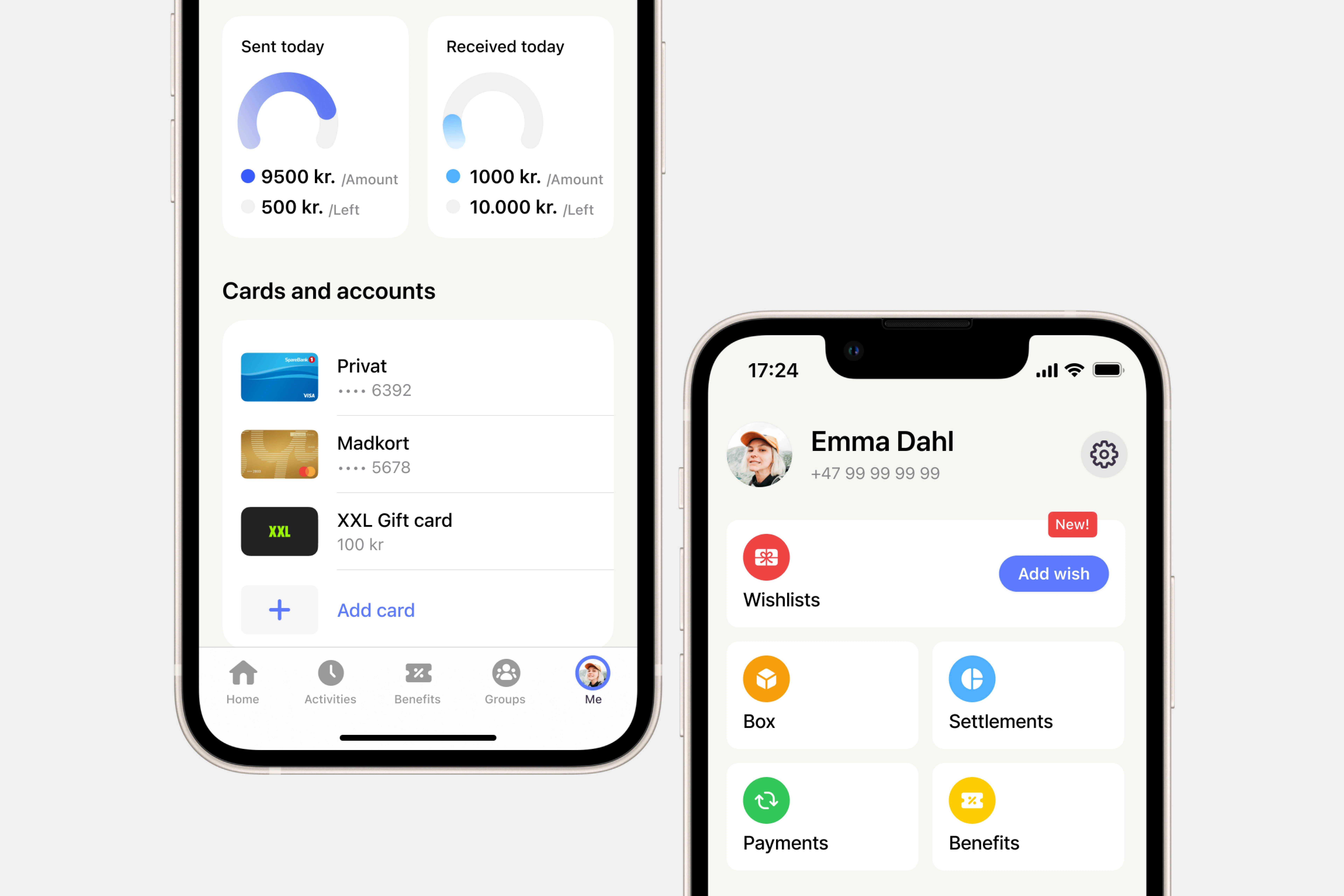 Personalised Me hub with stats, cards and accounts