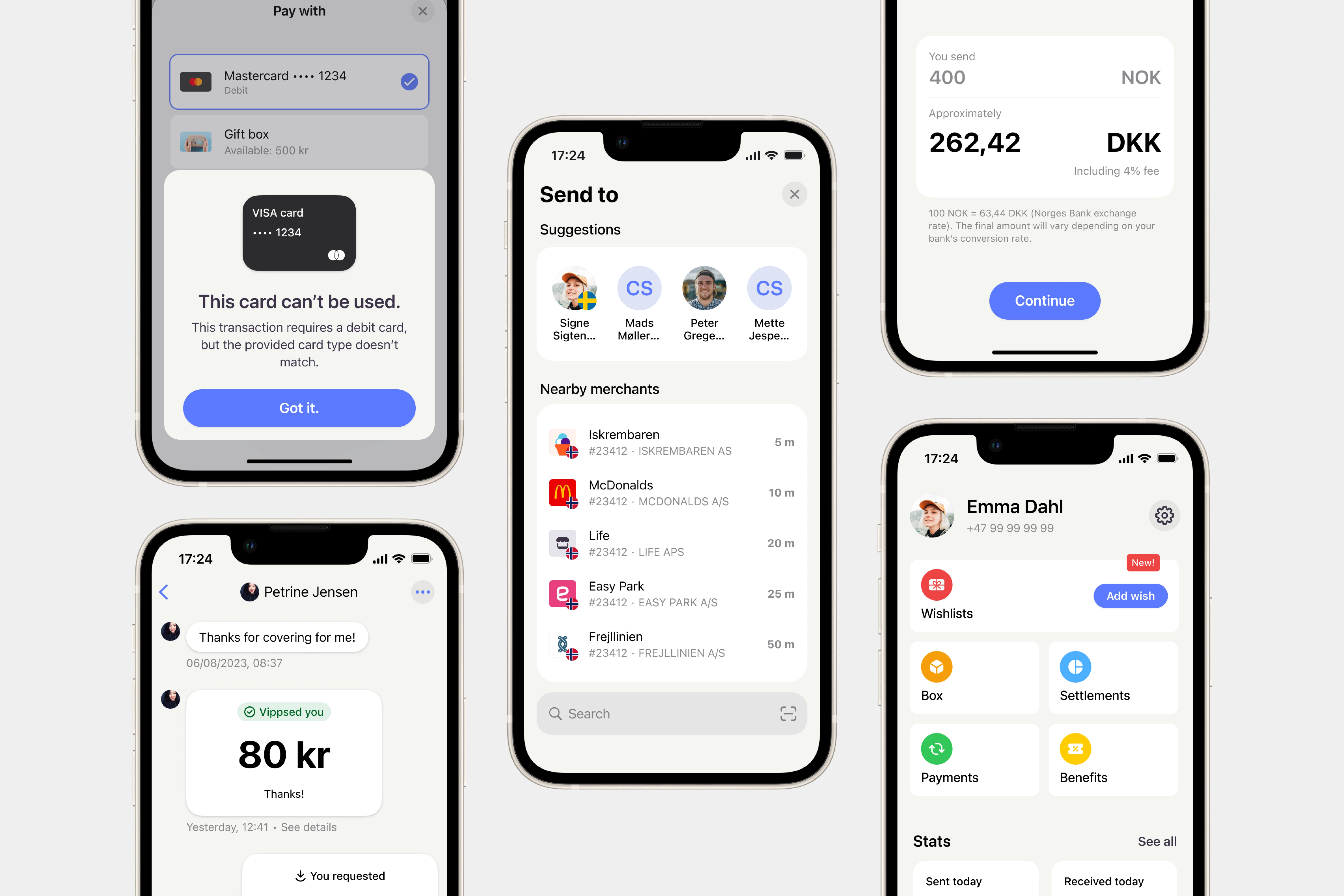 Overview of redesigned MobilePay screens