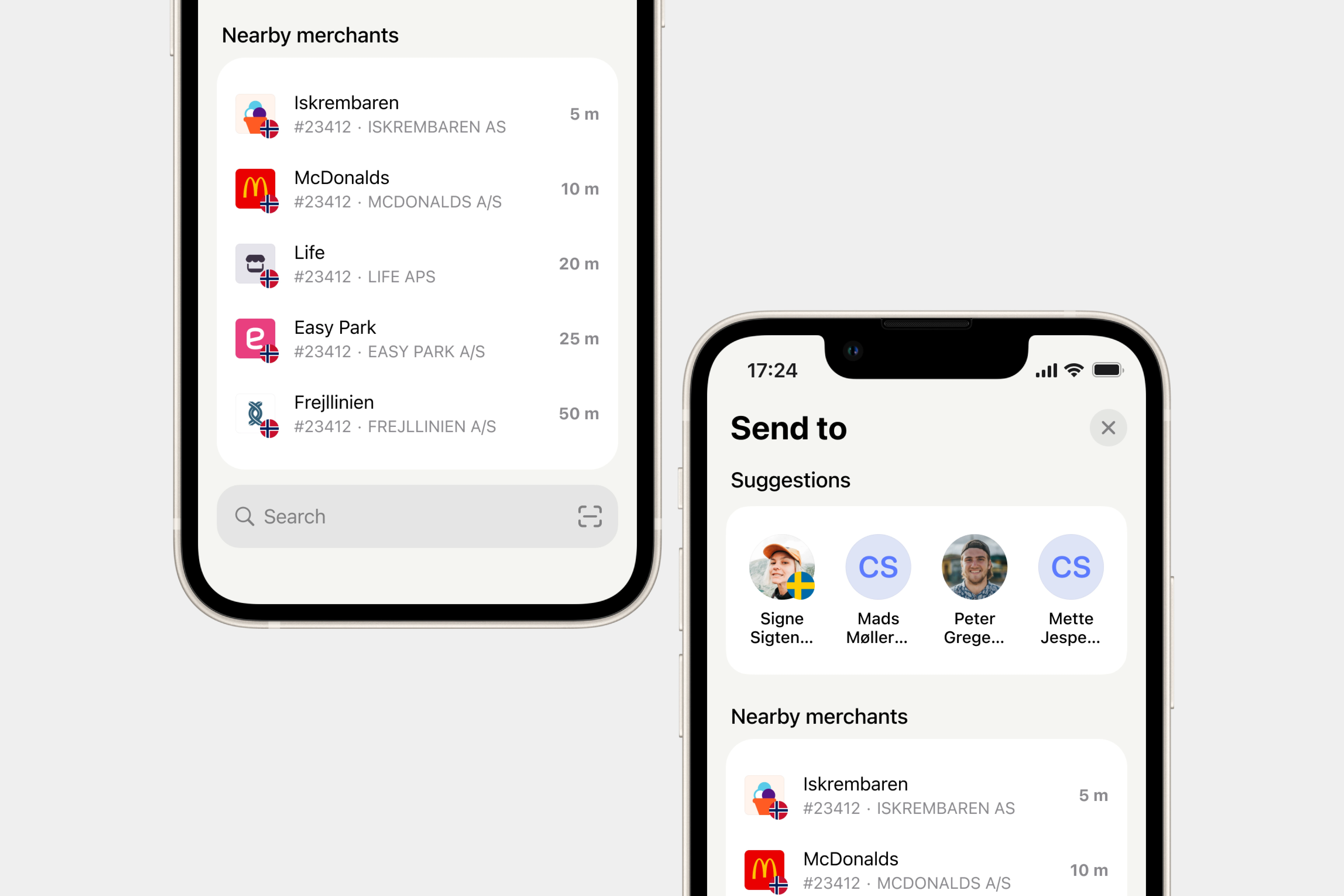 Redesigned recipient search in the Send flow