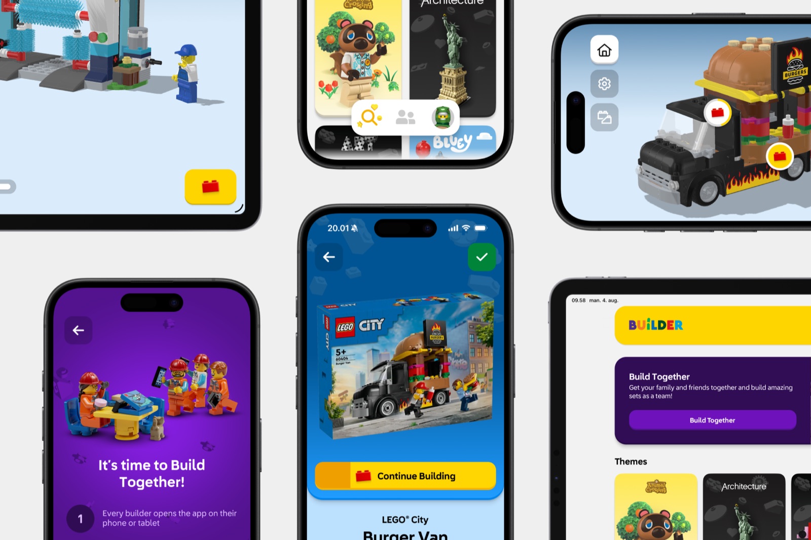 Overview of LEGO Builder app screens